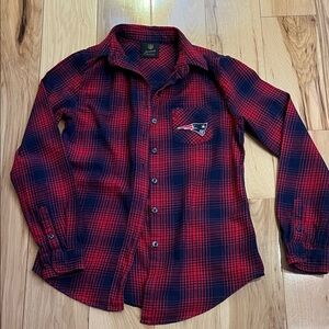 NFL Patriot’s Red and Blue Plaid Women's Button Down Shirt